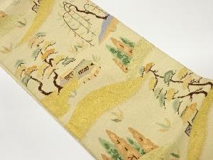 山並みに家屋・松・枝垂れ柳模様織出し袋帯